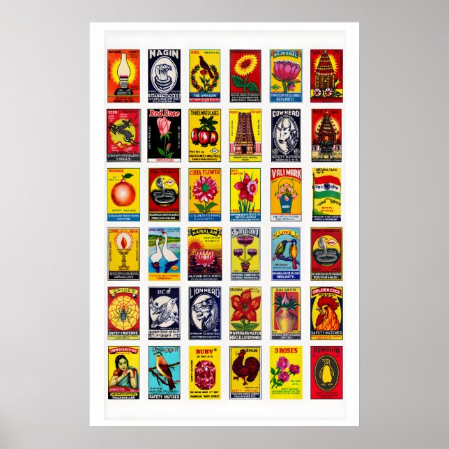 Tamil Matchbox Label Collage Print, Grid Poster (Front)