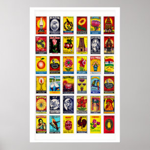 Tamil Matchbox Label Collage Print, Grid Poster