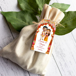 Tamil South Indian wedding cute caricature favour Gift Tags