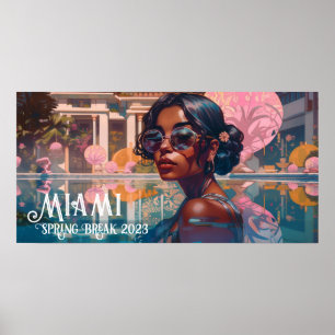 Tamil Woman Miami Resort Pool Painting Poster