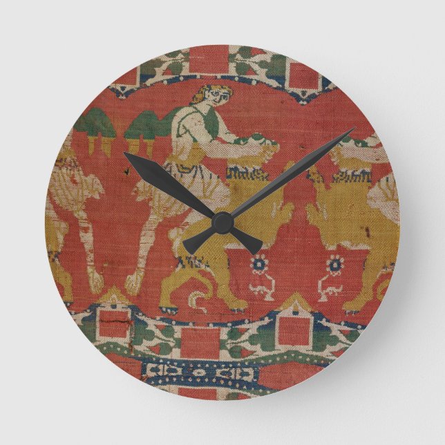Taming of the Wild Animal, Byzantine tapestry frag Round Clock (Front)