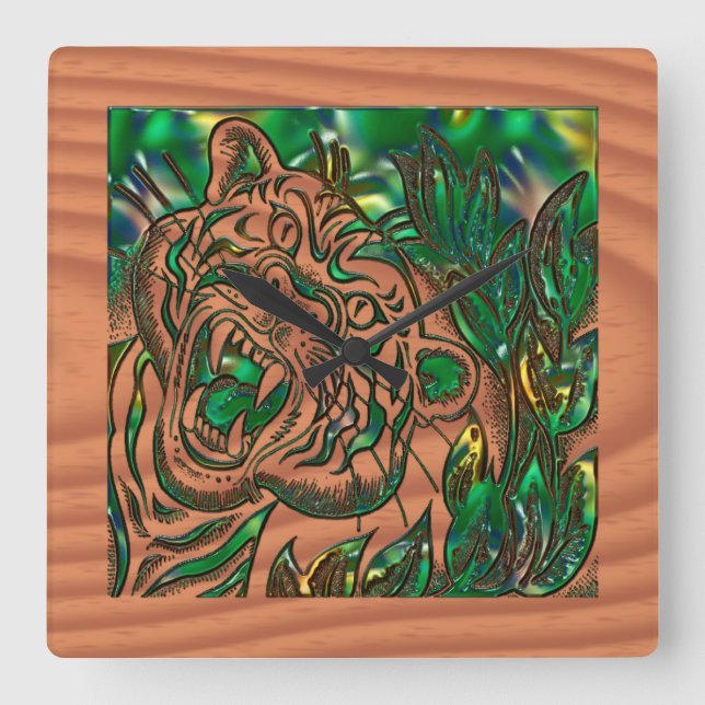 Taming the Tiger Square Wall Clock (Front)