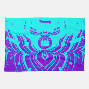 TAMMY ~ FLUORO SHADES ~ 3D ~ Purple Aqua ~ Tea Towel