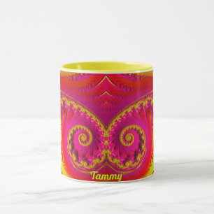 TAMMY ~ HOT CRAZY 3D Fractal ~ Pink Red Yellow Mug
