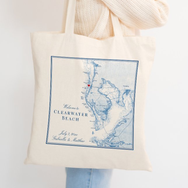 Tampa Bay Map Elegant Wedding Welcome Tote Bag (Custom Tampa Bay tote bags are perfect to hold welcome bag favors for your destination wedding.)