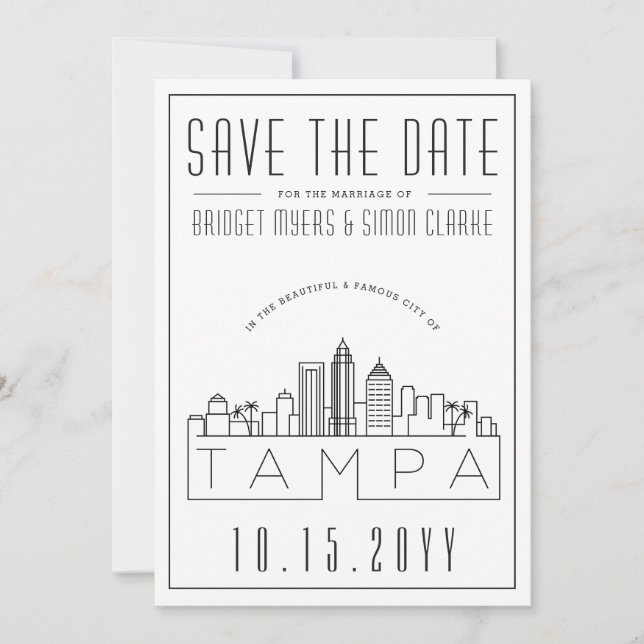 Tampa, Fl Wedding | Stylised Skyline Save the Date Invitation (Front)