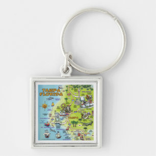 Tampa Florida Cartoon Map Key Ring