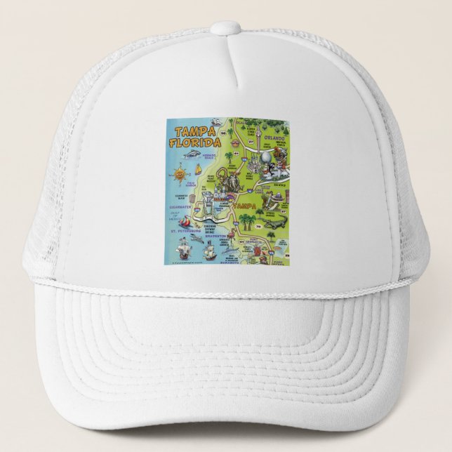 Tampa Florida Cartoon Map Trucker Hat (Front)