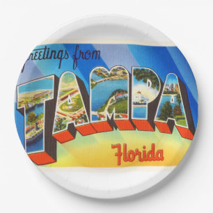 Tampa Florida FL Old Vintage Travel Souvenir Paper Plate