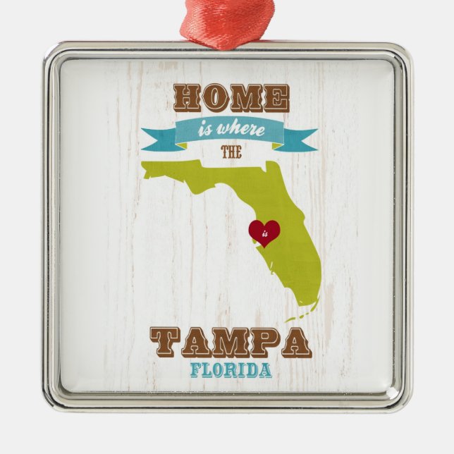 Tampa, Florida Map – Home Is Where The Heart Is Metal Ornament (Front)