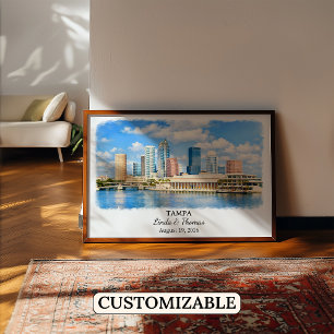 Tampa Florida Poster, Watercolor, Custom Poster