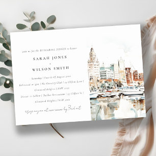 Tampa Florida Skyline Watercolor Rehearsal Dinner Invitation