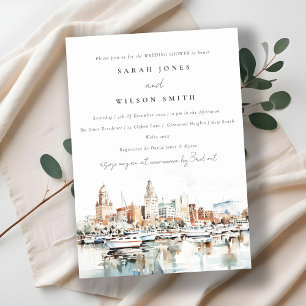 Tampa Florida Skyline Watercolor Wedding Shower Invitation