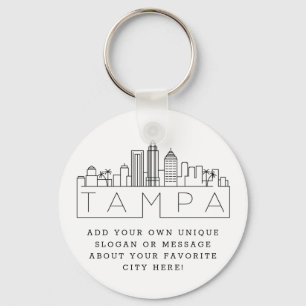 Tampa, Florida Stylized Skyline   Custom Slogan Key Ring