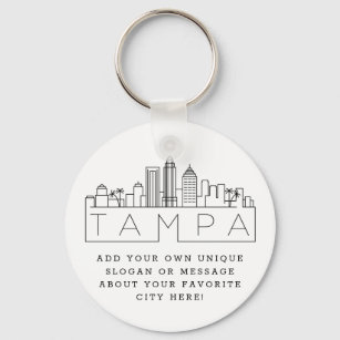 Tampa, Florida Stylized Skyline   Custom Slogan Key Ring
