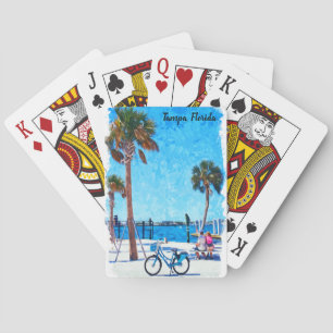 Tampa Florida Summer Watercolor Painting Playing Cards