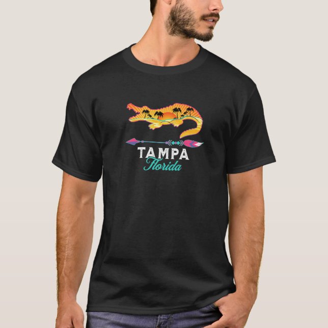 Tampa Florida Usa Alligator Retro Sun Palm Trees S T-Shirt (Front)