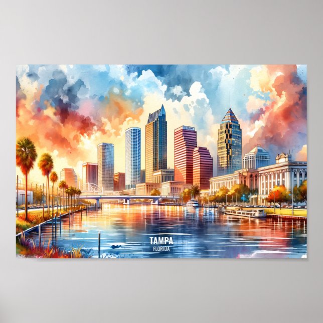 Tampa Florida USA Travel Places watercolor Poster (Front)