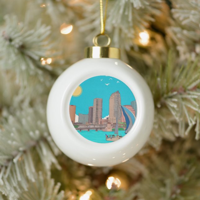Tampa Skyline Florida USA Ceramic Ball Christmas Ornament (Tree)