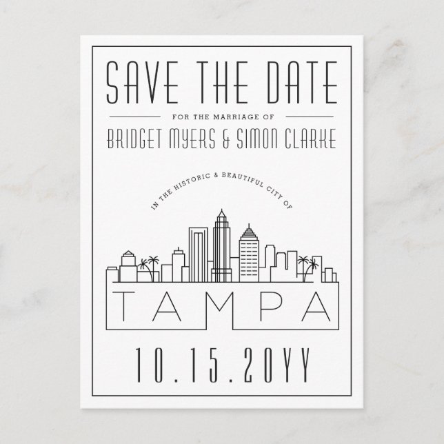 Tampa Wedding | Stylised Skyline Save the Date Postcard (Front)