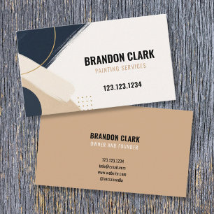 Tan Abstract Brushstroke Geometric Painting Business Card