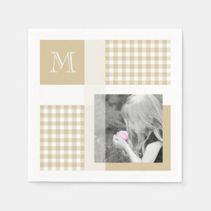 Tan Add Your Photo Gingham Modern Brown Monogram Napkin