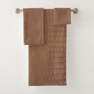 Tan Alligator Texture Print Bath Towel Set