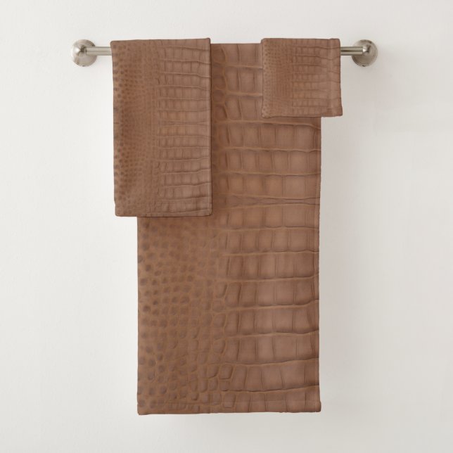 Tan Alligator Texture Print Bath Towel Set (Insitu)