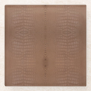 Tan Alligator Texture Print Glass Coaster