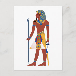 Tan Ancient Egyptian Man in Headdress Holding Ankh Postcard