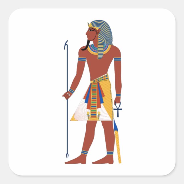 Tan Ancient Egyptian Man in Headdress Holding Ankh Square Sticker (Front)