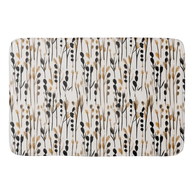 Tan and Black Abstract Meadow Bath Mat (Front)