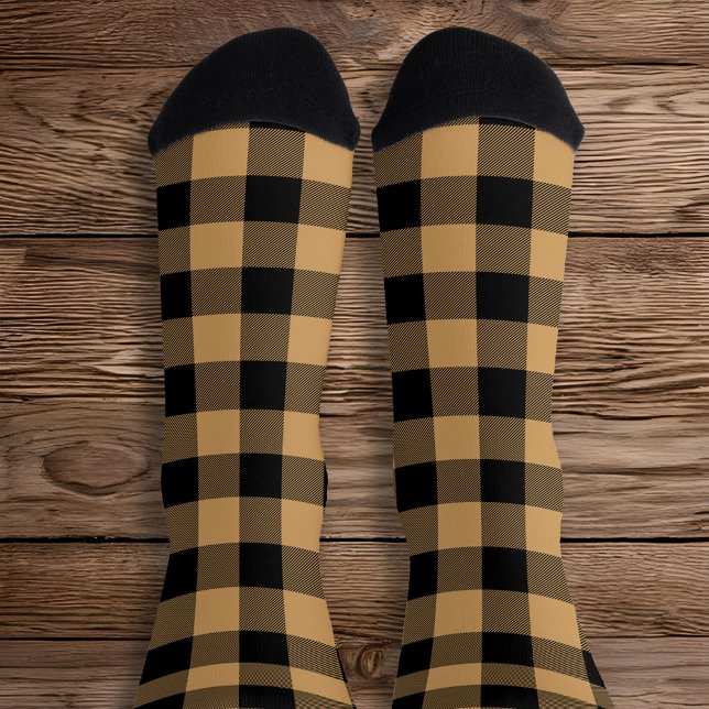 Tan and Black Buffalo Plaid Socks (Tan Buffalo Plaid Socks)