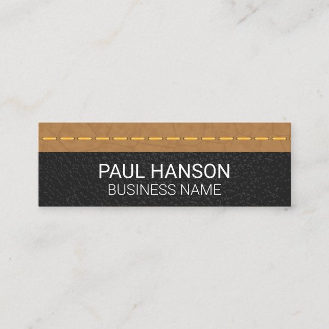 Tan and Black Leather | Stitched Mini Business Card (Front)