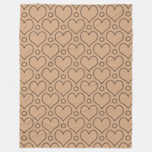Tan and Black Love Hearts and Polka Dots pattern Fleece Blanket
