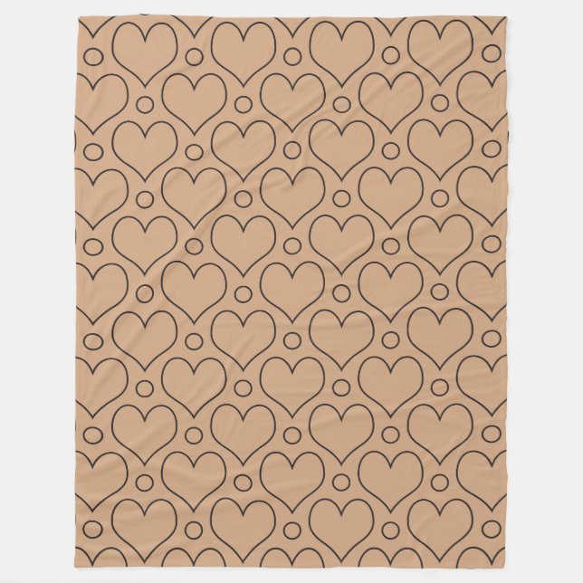 Tan and Black Love Hearts and Polka Dots pattern Fleece Blanket (Front)