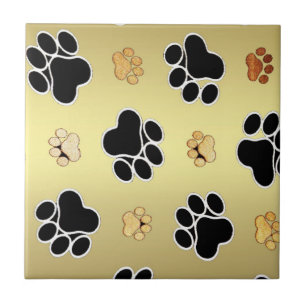 Tan and black paw print on a gold background #1 ceramic tile