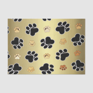 Tan and black paw print on a gold background #1 tissue paper