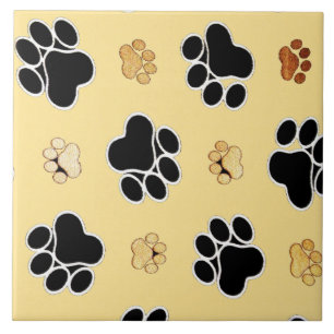 Tan and black paw print on a gold background #3 ceramic tile