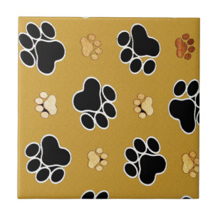 Tan and black paw print on a gold background #4 tile