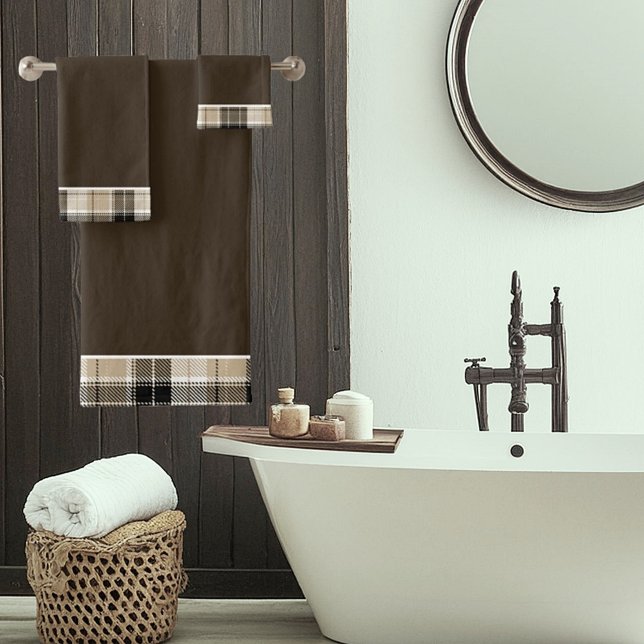 Tan and black plaid bath towel set (Creator Uploaded)