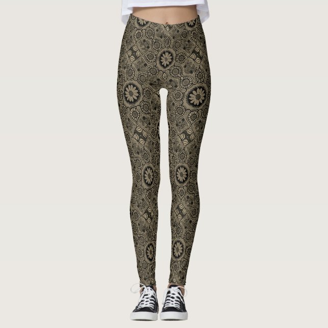  Tan and black tribal print Leggings (Front)