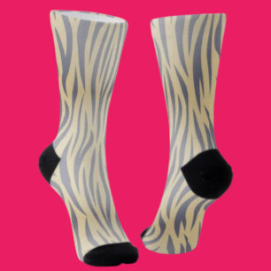 Tan and Black Zebra Stripe Crew Socks