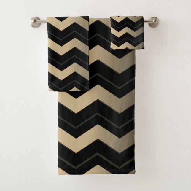 Tan and Black Zigzag  Bath Towel Set (Insitu)