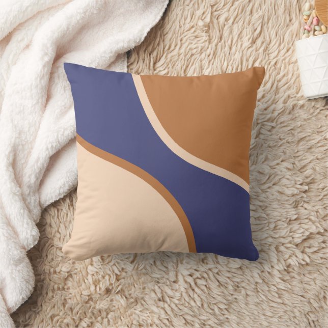 Tan and Blue Minimalist Swirl Shapes and Edges Cushion (Blanket)