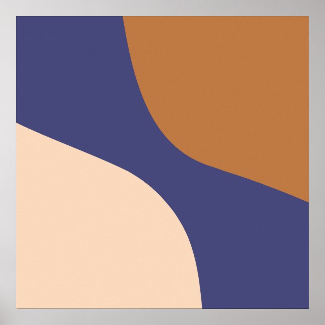 Tan and Blue Minimalist Swirl Shapes Poster (Front)