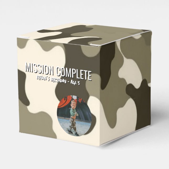 Tan and Brown Army Style Mission Complete Favour Box (Front Side)