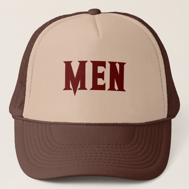 Tan and Brown MEN text with Men's boy Cool Hat Cap (Front)