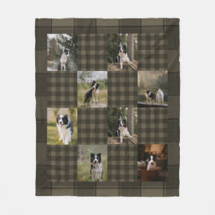 Tan and Brown Plaid 8 Photo Collage Fleece Blanket