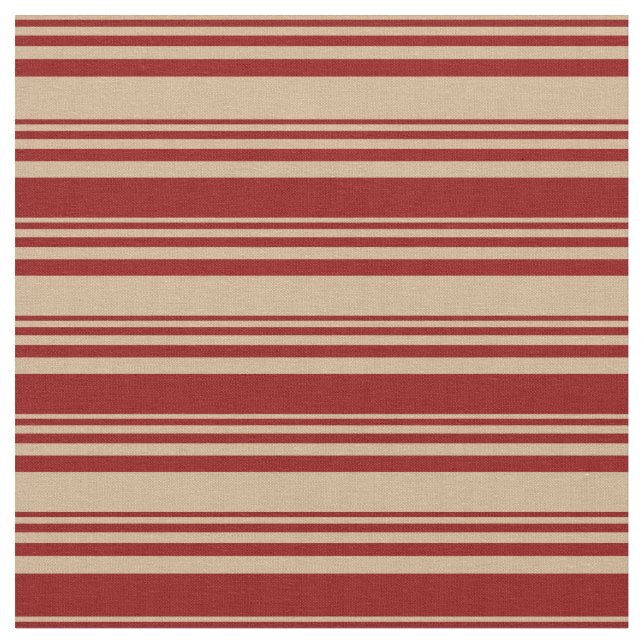 Tan and Dark Red Coloured Lines Pattern Fabric (Close Up)